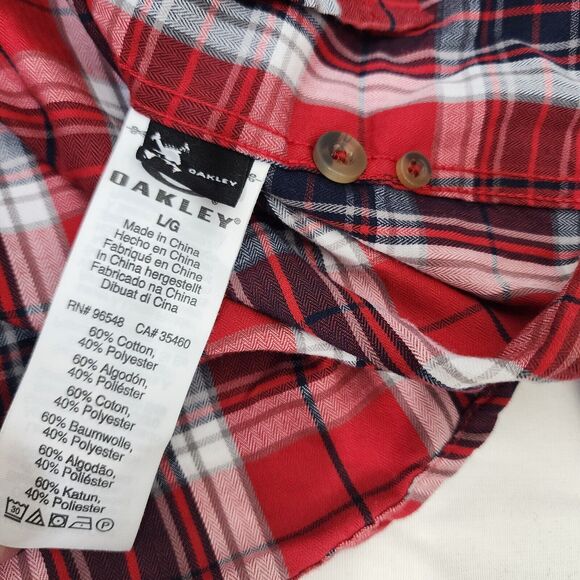 Oakley Mens Shirt Size Large Red Plaid Button Up Long Sleeve Chase Woven Casual - Picture 10 of 12